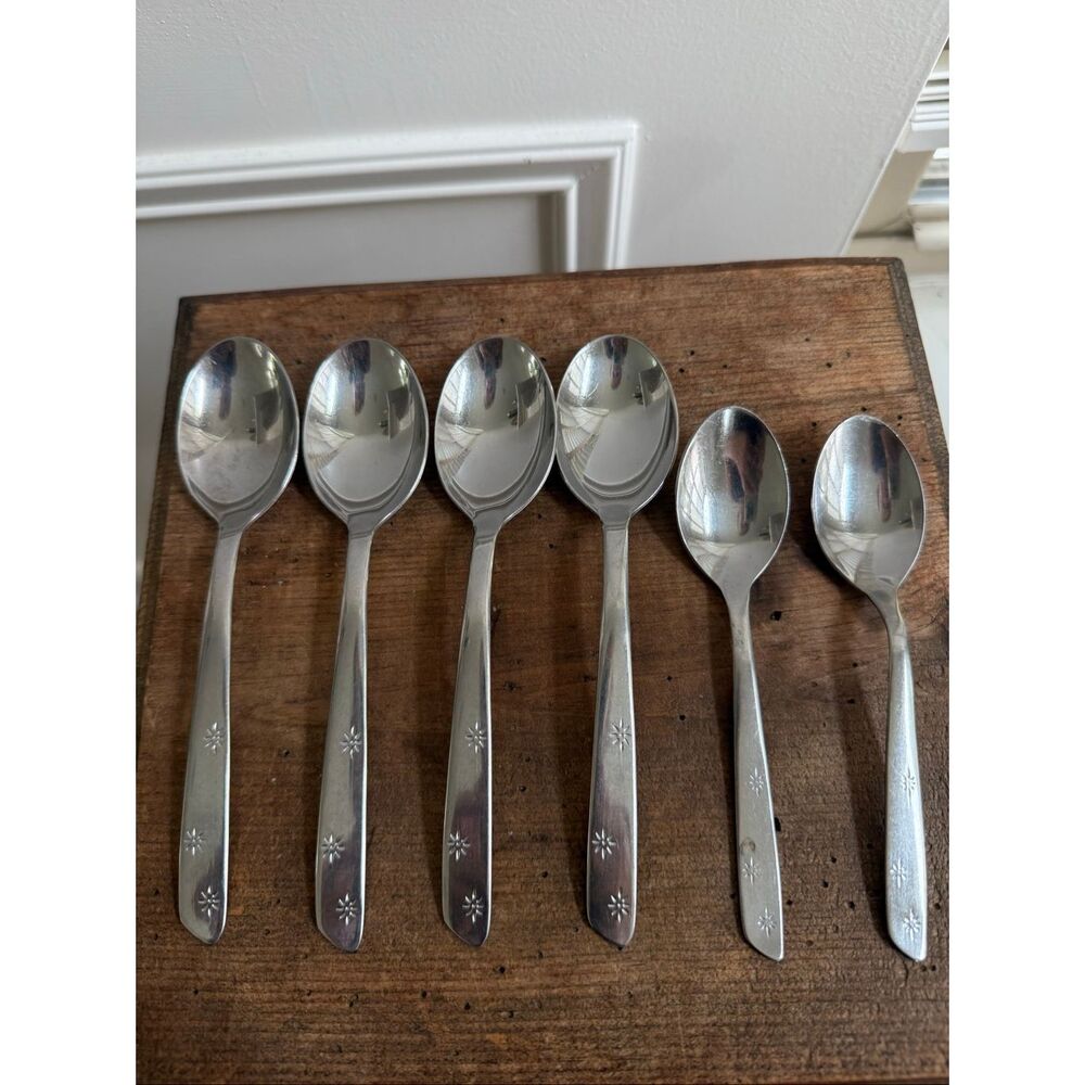 Vintage 6 MCM Superior Stainless Steel Night Sky Spoons 4 Table 2 Tea